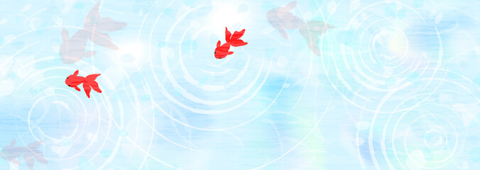水面の波紋と金魚　涼しげな背景イラスト