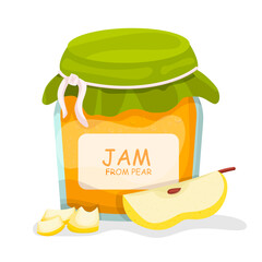 Pear jam. Bank. Healthy jam. Icon isolated on white background.