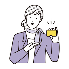 シンプル　イラスト　カードの紹介をする店員