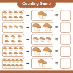 Counting game, count the number of Mushroom Boletus and write the result. Educational children game, printable worksheet, vector illustration