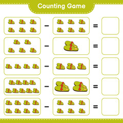 Counting game, count the number of Slippers and write the result. Educational children game, printable worksheet, vector illustration