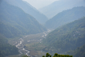 The mystique view of himalayan river gorge and river trail.