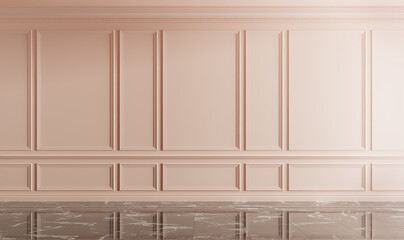Classic interior with boiserie on the wall. Pink colored. 3d illustration