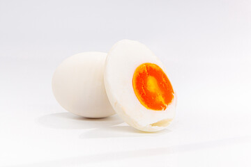 preserved duck egg on white background
