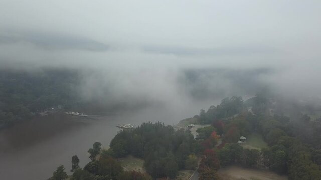 Foggy morning view of Wisemans Ferry region, Sydney, Australia.