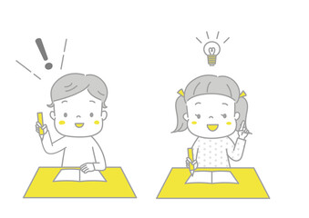 勉強してわかった、ひらめいた顔の男の子と女の子