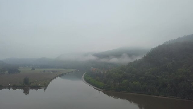 Foggy morning view of Hawkesbury River, Sydney, Australia.