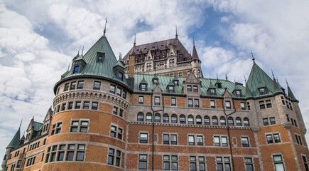 Fototapeta na wymiar Chateau Frontenac hotel in Quebec City streets in Canada
