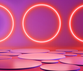 Abstract scene with neon color background. 3d illustration