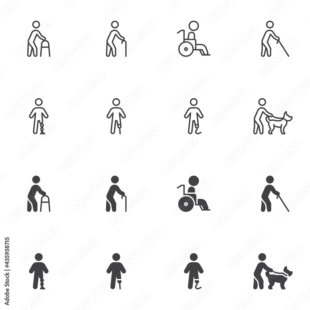 Wall mural disabled people icon set