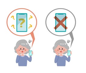 An elderly woman who has trouble handling smartphones