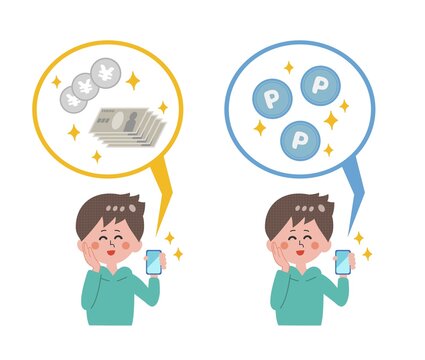 A boy who earns money and points with a smartphone