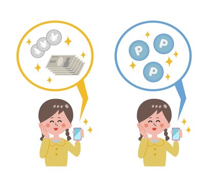 A girl who earns money and points on her smartphone