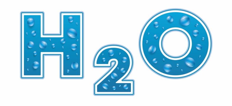 Banner with text designation for water H2O, design with bubbles. Isolated on white background. Vector illustration. EPS10.