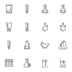 Laboratory equipment line icons set