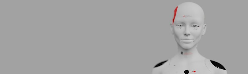 portraits of a female robot on a neutral background concept of robotics and artificial intelligence