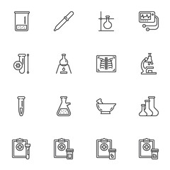Medical diagnosis line icons set