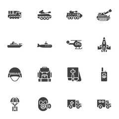 Military vehicles vector icons set