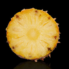  Pineapple slices isolated on black background. Picture of tropical fruit with clipping paths.