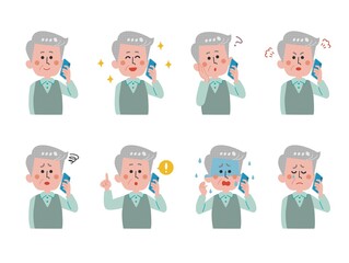 An old man talking on a smartphone