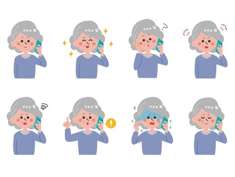 Old woman talking on a smartphone