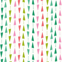 Heart background pattern design. Bright vector seamless repeat of hand drawn hearts. 