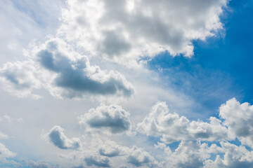 White and gray clouds in blue sky.nice day during the hot spring or summer season.copy space.