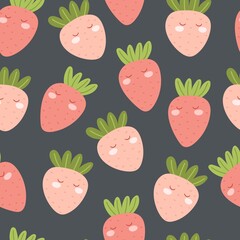 Seamless pattern with cartoon strawberries. colorful vector. hand drawing, flat style. design for fabric, print, textile, wrapper