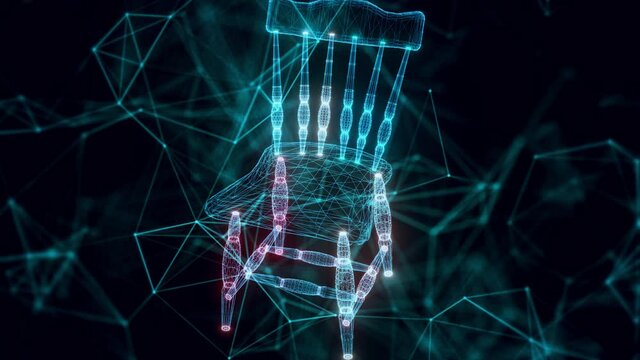 wooden chair hologram Close up. High quality 4k footage