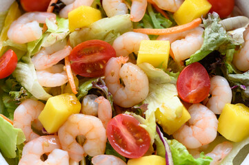 Fresh mango shrimp salad closeup