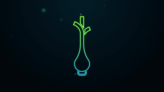 Glowing neon line Bunch of fresh green onions icon isolated on black background. 4K Video motion graphic animation