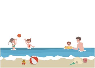 Adults and children playing in the sea