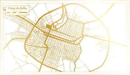 Ciego de Avila Cuba City Map in Retro Style in Golden Color. Outline Map.