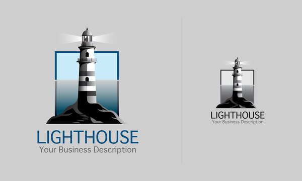 Lighthouse Logo Vector Icon Template. Modern Creative Blue Beacon Logo Design Element.