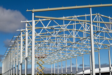 white painted steel frame construction site