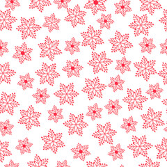 seamless pattern with snowflakes red color on white background, vector design winter