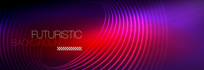 Dark abstract background with glowing neon circles. Trendy layout template for business or technology presentation, internet poster or web brochure cover, wallpaper