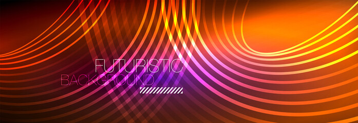 Dark abstract background with glowing neon circles. Trendy layout template for business or technology presentation, internet poster or web brochure cover, wallpaper