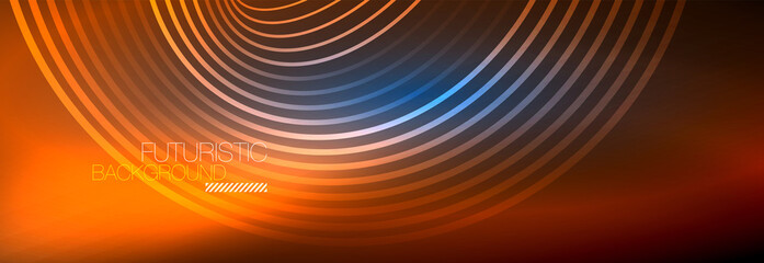 Dark abstract background with glowing neon circles. Trendy layout template for business or technology presentation, internet poster or web brochure cover, wallpaper