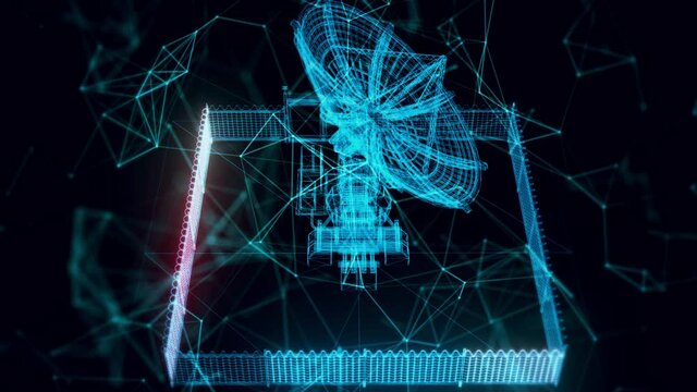 Radio telescope hologram Close up. High quality 4k footage