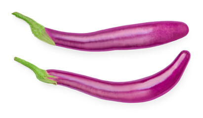 Eggplant  isolated on white background. Creative layout made of aubergine eggplants. Flat lay. Top view. Food concept.