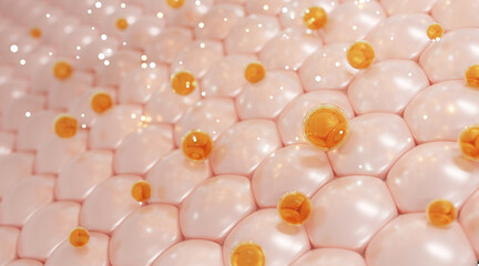 3d skin cell microscope, saggy skin of the skin cell, skin layer up. 3d rendering	