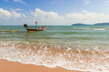 Traditional fishing boat anchored in the sea