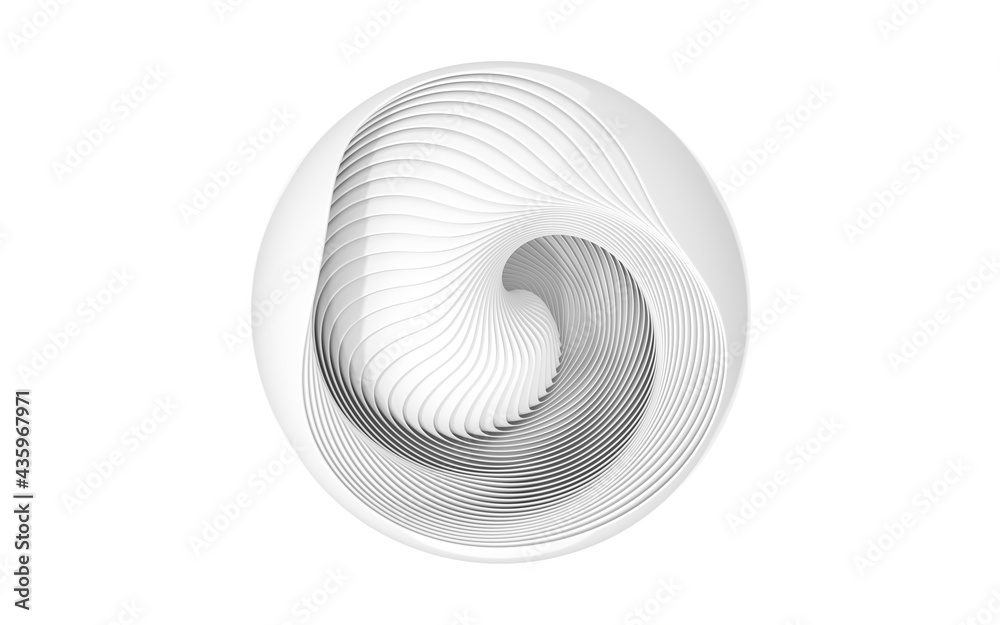 Fototapete white curves with abstract geometry, 3d rendering.