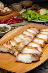 Delicious and crispy Samcan Goreng or Fried Pork Belly from medan - north sumatra