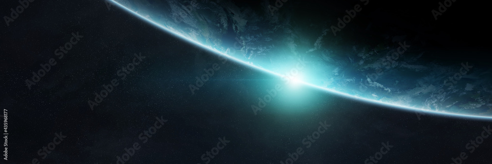 Leinwandbilder panoramic planet earth background. panorama of space view of the globe 3d rendering elements of this