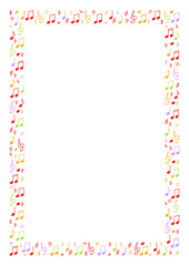 Decorative, colored frame with music notes. Perfect as a photo frame, for scrapbooking, postcards, posters, invitation cards. Decorative frame A4