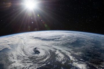Two super typhoons. Satellite view. Elements of this image furnished by NASA.