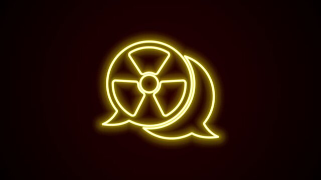 Glowing neon line Radioactive icon isolated on black background. Radioactive toxic symbol. Radiation Hazard sign. 4K Video motion graphic animation