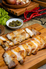 Delicious and crispy Samcan Goreng or Fried Pork Belly from medan - north sumatra